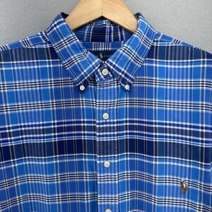 Ralph Lauren Plaid Button Down Short Sleeve Shirt Blue White 2XB Preppy Loose